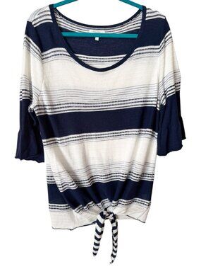 Maurices NWOT Women's Tie Front Striped Short Sleeve Knit Top Size Large